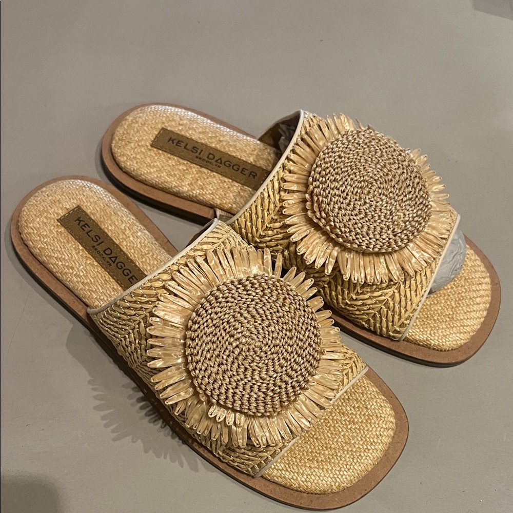 NEW Kelsi Dagger Women's Gold and Tan Embellished Sandals